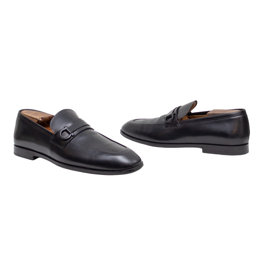 Salvatore Ferragamo Florio Black Leather Gancini Loafers Mens 9.5 E